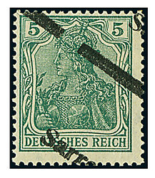 5 Pfg. "Germania-Sarre", Abart "Aufdruck diagonal (statt waagerecht)" ...