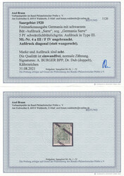 5 Pfg. "Germania-Sarre", Abart "Aufdruck diagonal (statt waagerecht)" ...