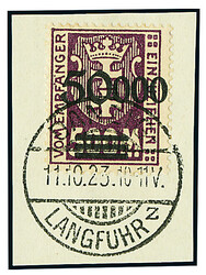 50.000 auf 500 Mk. dunkelviolettpurpur, Aufdruck rußig, weißes ...