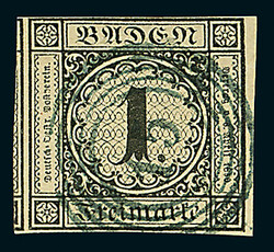 1 Kr. schw./sämisch, I. Auflage, vom rechten Bogenrand stammend, ...