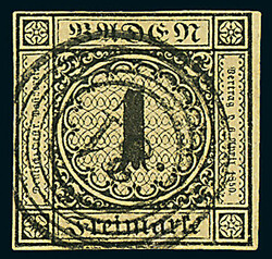 1 Kr. schw./sämisch, I. Auflage, ringsum voll- bis breitrandig und ...