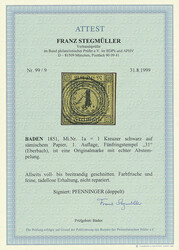 1 Kr. schw./sämisch, I. Auflage, ringsum voll- bis breitrandig und ...