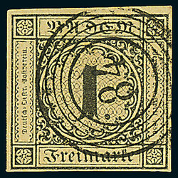 1 Kr. schw./sämisch, I. Auflage, vierseitig voll- bis breitrandig ...