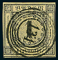 1 Kr. schw./sämisch, I. Auflage, vierseitig voll- bis breitrandig ...