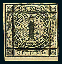 1 Kr. schw./braun, Unterrandstück mit 1,5mm Bogenrand, auch an den ...