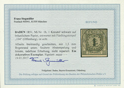 1 Kr. schw./braun, Unterrandstück mit 1,5mm Bogenrand, auch an den ...