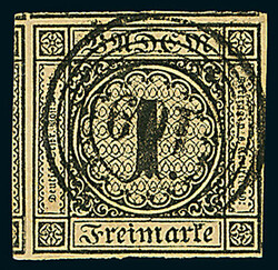 1 Kr. schw./braun, voll- bis überrandig mit Teilen von drei ...