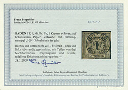 1 Kr. schw./braun, voll- bis überrandig mit Teilen von drei ...