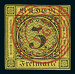 3 Kr. schw./orangegelb, I. Auflage, zwei vollrandige Luxusstücke, ...