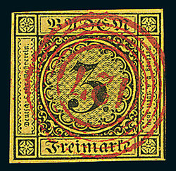 3 Kr. schw./orangegelb, I. Auflage, zwei vollrandige Luxusstücke, ...