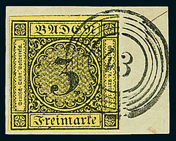 3 Kr. schw./gelb, sechs voll- bis breitrandige Luxusstücke, davon ...