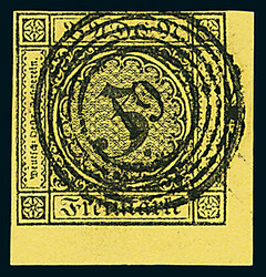 \ZWEI BOGENECKEN\: 3 Kr. schw./gelb, linke obere und rechte untere ...