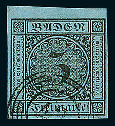 3 Kr. schw./blau, Oberrandstück mit 3mm Bogenrand, an den anderen ...