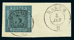 3 Kr. schw./blau, vierseitig voll- bis meist breitrandig auf ...