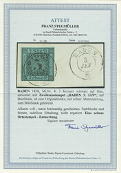 3 Kr. schw./blau, vierseitig voll- bis meist breitrandig auf ...