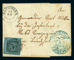 \SONDERPORTO FÜR SOLDATENBRIEFE\: 3 Kr. schw./blau, unten etwas ...