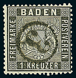 1 Kr. schwarz, vier Luxusstücke, davon zwei auf Briefstücken, mit ...