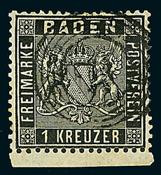 1 Kr. schwarz, sechs Luxusstücke, u.a. ein Unterrandstück, ein ...