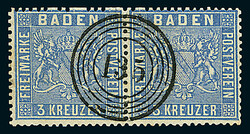 3 Kr. ultramarin, waagerechtes Paar mit einem gemittet, klar und ...