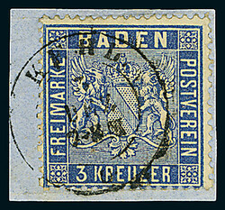 3 Kr. veilchenblau, beste Farbe "c", Luxus-Briefstück mit ...