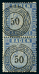 3 Kr. veilchenblau, beste Farbe "c", senkrechtes Doppelstück, obere ...