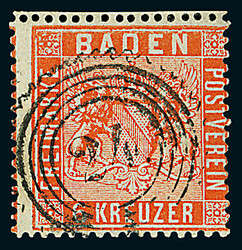 6 Kr. lachsrot, acht gestempelte Luxusstücke, davon zwei auf ...