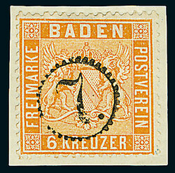 6 Kr. orange, vier Luxusstücke, davon zwei auf Briefstücken, mit ...