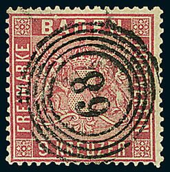 9 Kr. karmin, vier Luxusstücke mit Nummernstempeln "50" GERNSBACH, ...