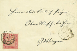 9 Kr. karmin, Einzelfrankatur auf kleinem Kuvert mit Nummernstempel ...