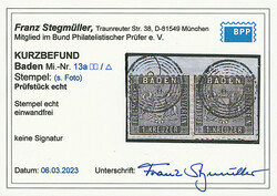 1 Kr. schwarz, waagerechtes Paar auf Kabinett-Briefstück mit zweimal ...