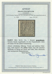 1 Kr. grauschwarz, gute "c"-Farbe, ungebraucht mit großen Teilen der ...