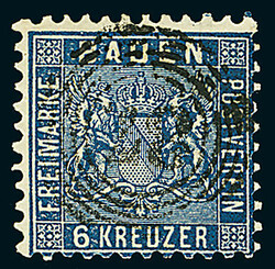 6 Kr. blau, zwei Exemplare mit Nummernstempel "87" MANNHEIM und K2 ...