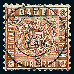 9 Kr. rötlichbraun mit K2 "Kehl 13 Oct." und 9 Kr. fahlbraun mit K2 ...