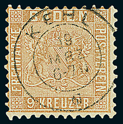 9 Kr. rötlichbraun mit K2 "Kehl 13 Oct." und 9 Kr. fahlbraun mit K2 ...