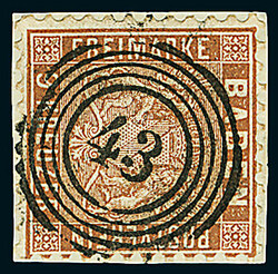 9 Kr. rötlichbraun, Studie von acht Luxusstücken incl. einem ...