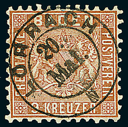 9 Kr. rötlichbraun, sechs Luxusstücke, dabei eines auf Briefstück, ...