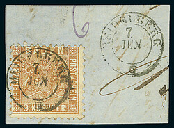 9 Kr. gelbbraun, gute "b"-Farbe, Luxus-Briefstück mit K2 "Heidelberg ...