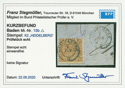 9 Kr. gelbbraun, gute "b"-Farbe, Luxus-Briefstück mit K2 "Heidelberg ...