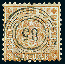 9 Kr. fahlbraun, bessere Farbe "ba", fünf Kabinett- und Luxusstücke ...