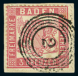 3 Kr. rosakarmin "eng gezähnt", Luxus-Briefstück mit klarem ...