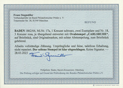 1 Kr. schwarz, zwei Exemplare zusammen mit 3 Kr. rosa, Briefstück ...