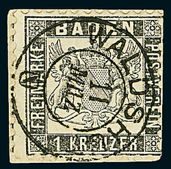 1 Kr. grauschwarz, gute "c"-Farbe, kleines Luxus-Briefstück mit K2 ...