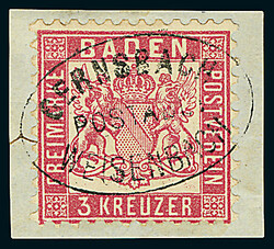 3 Kr. karmin, Luxus-Briefstück mit vollständig, klar und gerade ...