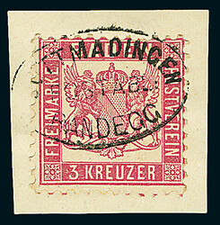 3 Kr. karmin, Luxus-Briefstück mit vollständig und gerade ...