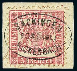 3 Kr. rosa, Luxus-Briefstück mit idealem Ovalstempel "Säckingen ...
