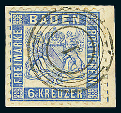 6 Kr. ultramarin, Studie von 21 Marken, davon sechs auf Briefstücken ...