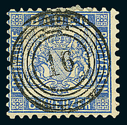 6 Kr. ultramarin, Studie von 21 Marken, davon sechs auf Briefstücken ...