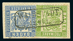 6 Kr. grauultramarin, bessere Farbe "aa", zweimal jeweils in ...