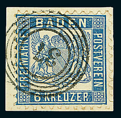 6 Kr. preußischblau, gute "b"-Farbe, Studie von zehn Marken, davon ...