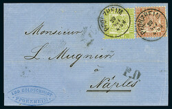 9 Kr. braun "Ausgabe 1866" in Mischfrankatur mit 1 Kr. grün "Ausgabe ...
